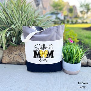 Personalized Softball Mom Tote Bag, Custom Coquette Softball Mom Tote Bag, Softball Tote Bag, Softball Sports Bag, Gift for Sport Lover