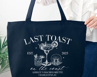 Beach Tote Bag – 'Last Toast On The Coast' Canvas, 16.55x13.7 Inch, Coastal Wedding & Bachelorette Gift For Bride - View #9