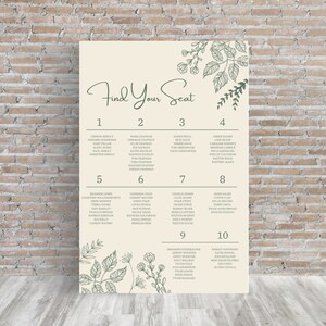 Wedding Seating Chart Poster 24x36 Customizable & Printable Template Elegant Greenery Theme