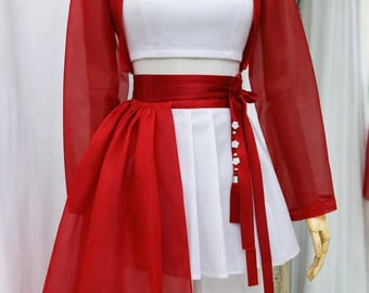 Conjunto moderno inspirado en el Hanbok con temática de concierto de BTS / Jeogori transparente + falda plisada + detalles de cinta