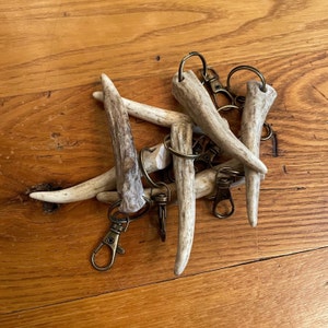 Handcrafted Deer Antler Keychain - Antique Bronze Ring With Lobster Claw Clasp