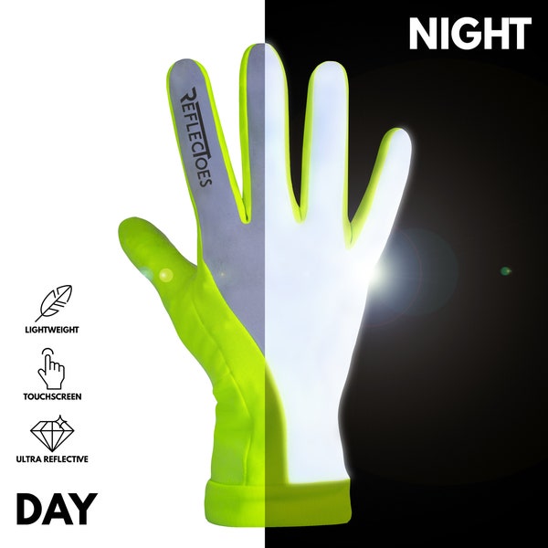 Reflective Running Gloves - Touchscreen - Lightweight Hi Vis Winter Running Gear Cold Weather Jogging at Night (Yellow)