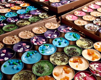 Handmade Scented Tea Lights, Unique Candles with Toppings, Vegan Soy Wax, Aromatic Present for Her, Floral Citrus Herbal Scents, Candle Set