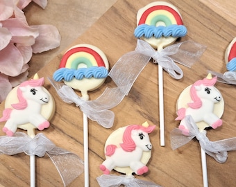 Rainbow Unicorn Chocolate Lollipops, Pink Baby Shower Guest Favors, Girl Birthday Party Gifts for Kids, Handmade Candy Souvenir, Lollies