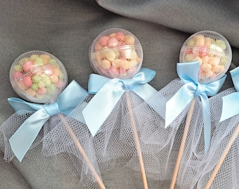 Baby Shower Guest Favors , Gender Reveal Party, Boy Blue Birthday, Baptism Gifts, Candy Lollipops Table Decoration,  Bouquet Centerpiece