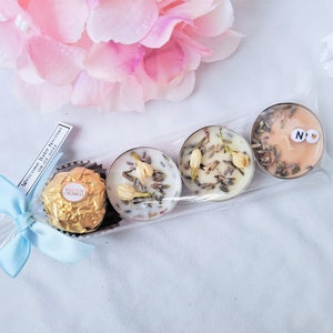 ドライフラワー入りキャンドル、ヴィーガンティーライト、チョコレートパーティーのゲストギフト、ブルーのベビーシャワーのお土産、男の子の1歳の誕生日のゲストギフト