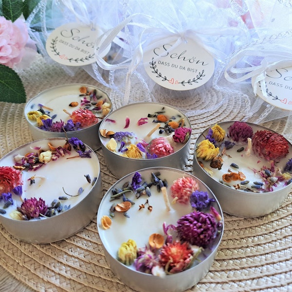 Maxi Candle with Dried Flowers-Handmade Guest Gift-Thank you for coming Party Favor-Wedding Souvenir-Personalized Present-Vegan Soy Wax