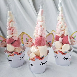 Unicorn Pink Sweets Candy Cones, Pastel Theme Party Guest Gifts, Pink Candy in a Cone, Girl Birthday Party, Baby Shower, Snacks for Kids