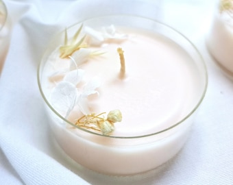 Candles with Real Dried Flowers, Beige Terra Cotta Wedding Guest Favors Gifts, Birthday Baby Shower Souvenirs, Vegan Scented Floral Presents