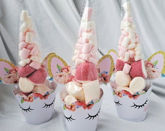 Unicorn Pink Sweets Candy Cones, Pastel Theme Party Guest Gifts, Pink Candy in a Cone, Girl Birthday Party, Baby Shower, Snacks for Kids