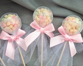 Gender Reveal Favors, Pink Candy Lollipops Party Table Decoration, Baby Shower Guest Gifts, Girl First Birthday, Baptism Bouquet Centerpiece