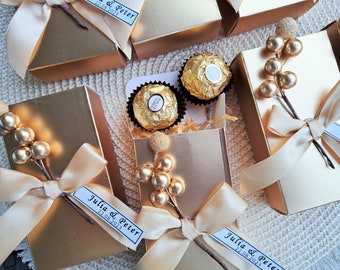 Gold Hochzeit Gefälligkeiten Benutzerdefinierte Boxen, Luxus-Gastgeschenk, Verlobungsfeier Geschenk, Ferrero Rocher Schokolade, Danke für Dein Kommen, Brautparty