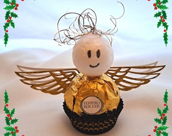Christmas Angel Chocolate with Gold Wings, Ferrero Rocher Table Decoration, Holiday Guest Gifts, Xmas Dinner Souvenir, Creative Pralines