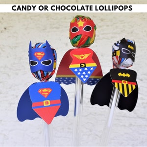 Superhero theme Birthday Party Lollipops - Boy Party Candy Favors - Superhero Celebration Table Decoration - Gift for Guests - Gender Reveal