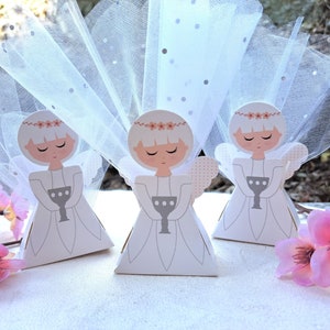 Boîtes de bonbons ange comme cadeaux d'invités pour communion baptême premier anniversaire nouveau-né fête, fille blanche baby shower thème souvenirs cadeaux,
