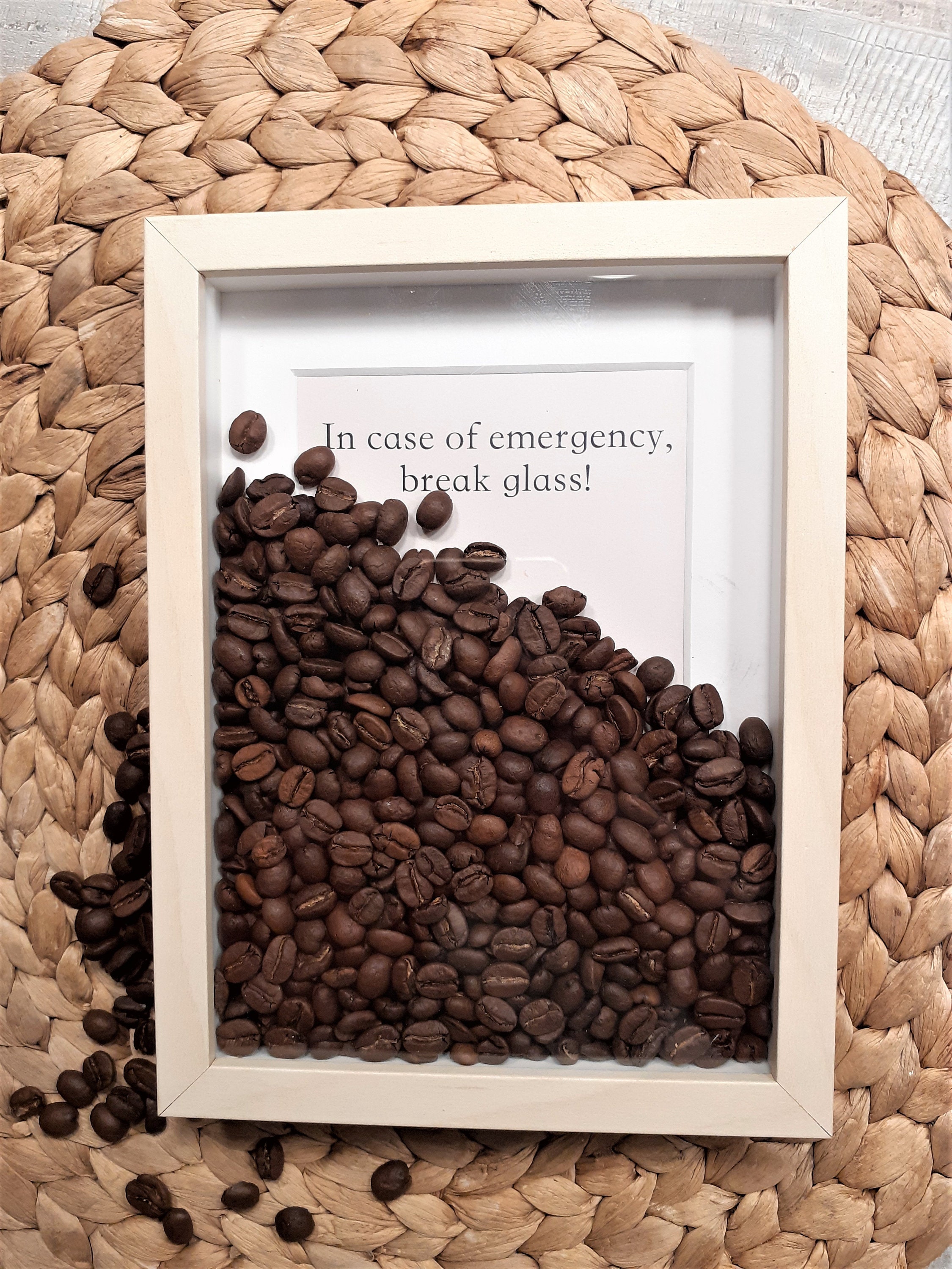 In Case of Emergency Break Glass, Coffee Beans Lover Gift in a Shadow Box  Frame, Creative Wall Art Deco, Office Anti Stress Funny Present 