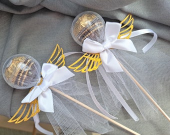 Chocolate Angel Wings for Christmas, Holidays Guest Gift, Xmas Table Decoration,  Creative Ferrero Rocher Presents, White and Gold Favors