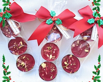 Handmade Christmas Soy Tealight Candles Set, Scented Floral Wax Melts, Xmas Gift Favors, Holiday Decor, Stocking Stuffer, Winter Presents