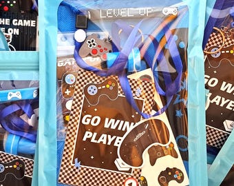Gaming Birthday Party Pre-Filled Gifts, Boys Gamer Video Games Theme Blue Goodie Bags, Prefilled Favors, Premade Kids Presents Toys Gadgets