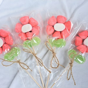 Candy Flowers on a stick - Marshmallow Gummy Sweets - Favors Gift for Kids - Big Sugar Flower Lollipops - Children Birthday Party Presents