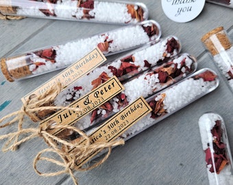 Salt and Dried Flowers Test Tubes, Wedding Guest Gifts, Baby Shower Birthday Souvenirs, Natural Floral Party Favors, Red and White Favors