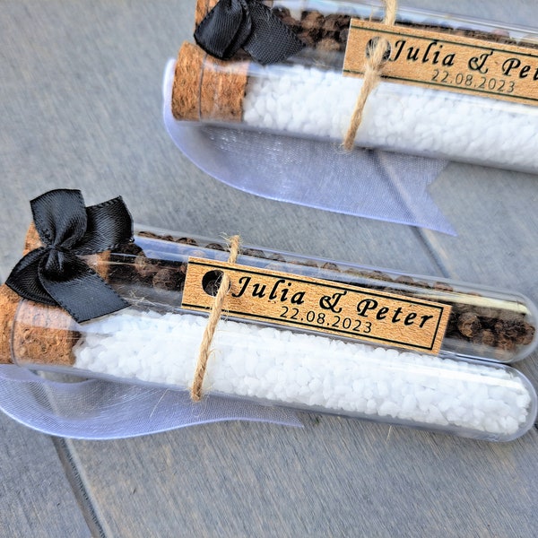 5x Salt and Pepper Wedding Favors , Bride and Groom Test Tubes Party Guest Gifts , Personalized Anniversary Souvenirs, Together Forever