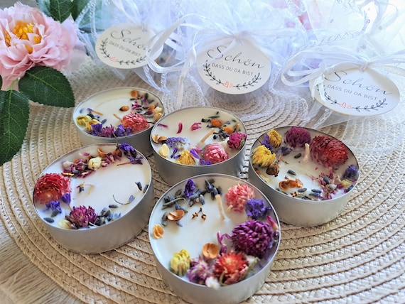 Maxi Candle With Dried Flowers-handmade Guest Gift-thank You for