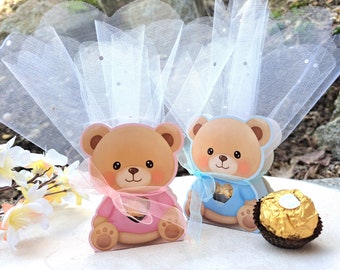 Baby Shower Guest Favors, Pink Blue Teddy Bear Ferrero Chocolate Gift Box, NewBorn First Birthday Presents, Table Decoration Kids Party Idea