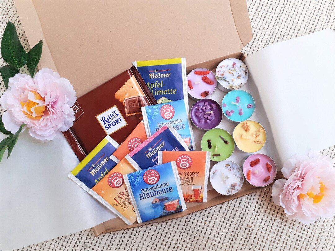 Ritter Sport Chocolate, Tea Bags and Handmade Candles in a Gift Box ...
