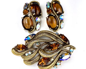 Schiaparelli Signed Brooch and Earrings Set