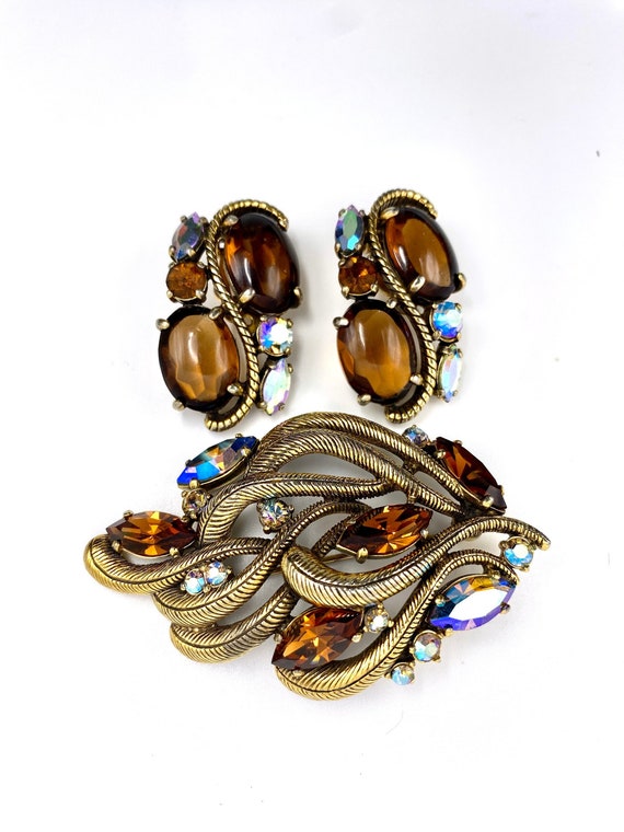 Schiaparelli Signed Brooch and Earrings Set