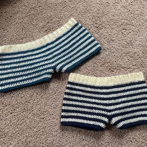 Striped Crochet Mini Shorts With Waistband Handmade