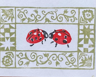 How Lucky Ladybugs Handmade Linocut Blockprint