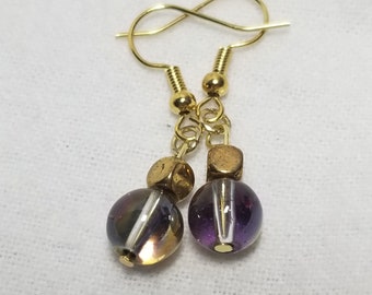 Hint of lavender and gold beaded earrings