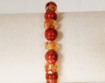 Beautiful natural stone with sparkling cut glass beaded stretch bracelet