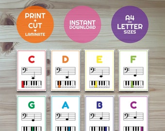 Music Notes Flashcards - Bass F Clef - Music Theory - Learn Piano Lessons - Homeschool - Learning Through Play