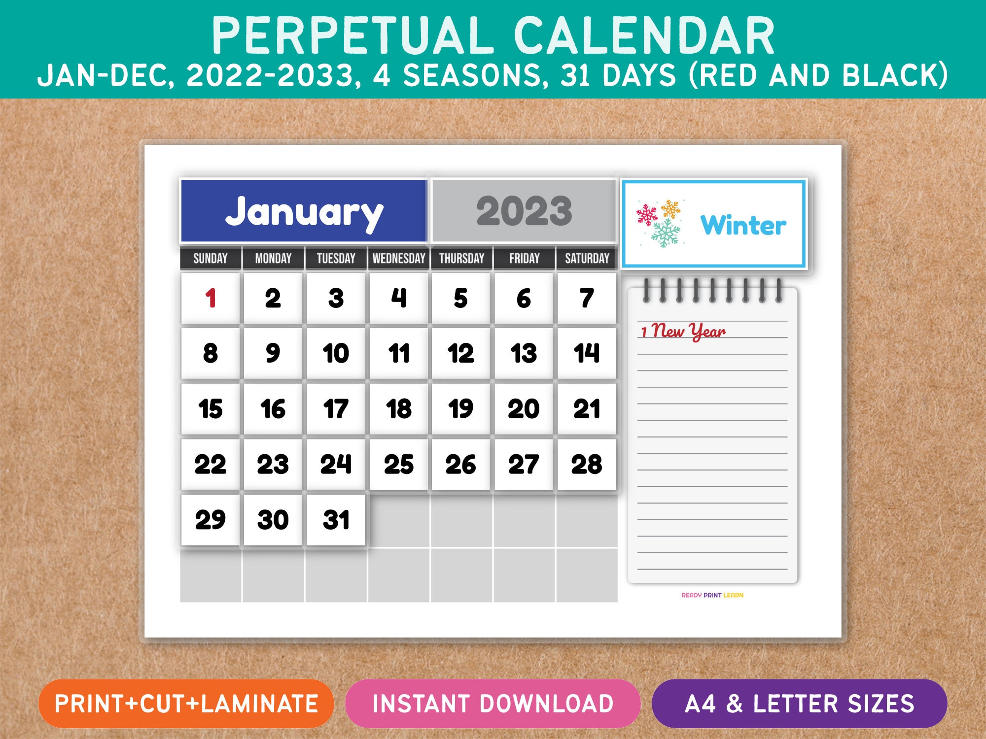 Kids Perpetual Calendar Printable Month Day Date Year Season - Etsy