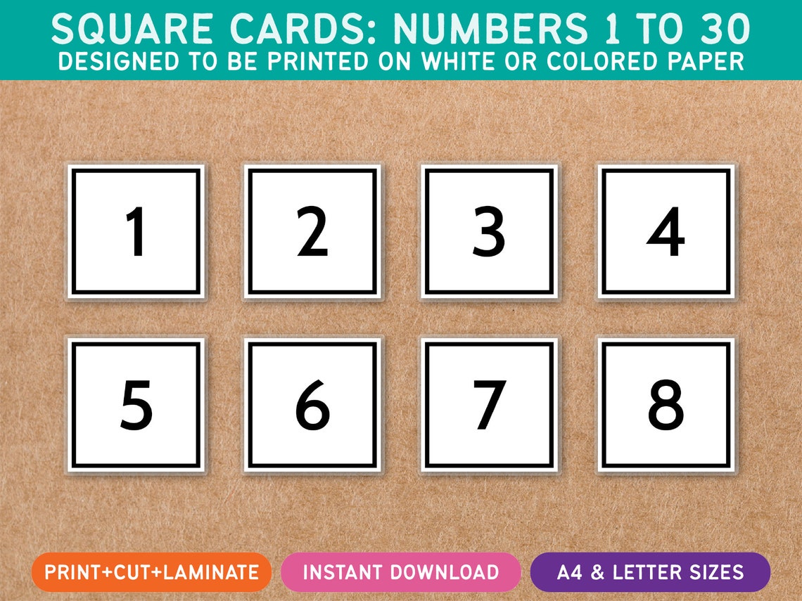 Square Cards - Numbers 1 to 30 - Printable - Flash Cards - Counting - Math - Maths - Homeschool ...