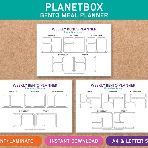 PlanetBox - Bento Meal Planner - Daily Weekly - Meal Snacks Lunch Food Box - Printable Template