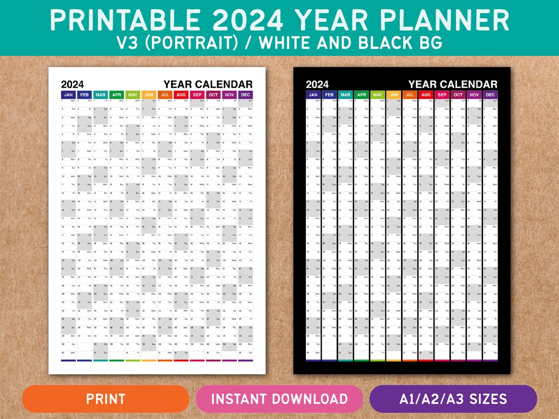 Printable 2024 Year Planner V3 Months in Columns Portrait Calendar ...
