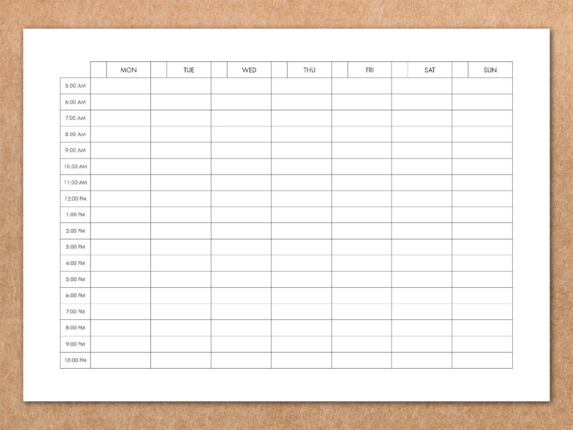 Printable Weekly Planner Template V1 Calendar Landscape Productivity