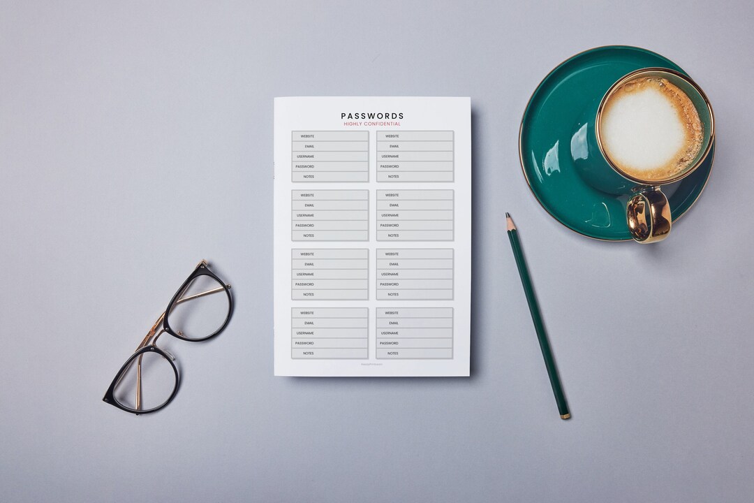 Printable Password Tracker Highly Confidential PW Login Access Security ...