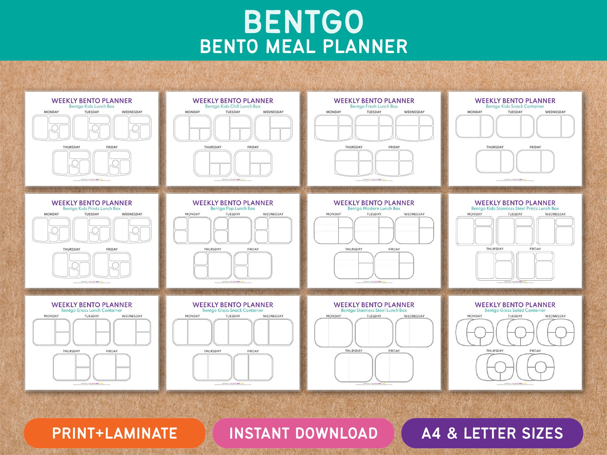 Bentgo Bento Meal Planner Daily Weekly Meal Snacks Lunch Food Box Printable  Template 