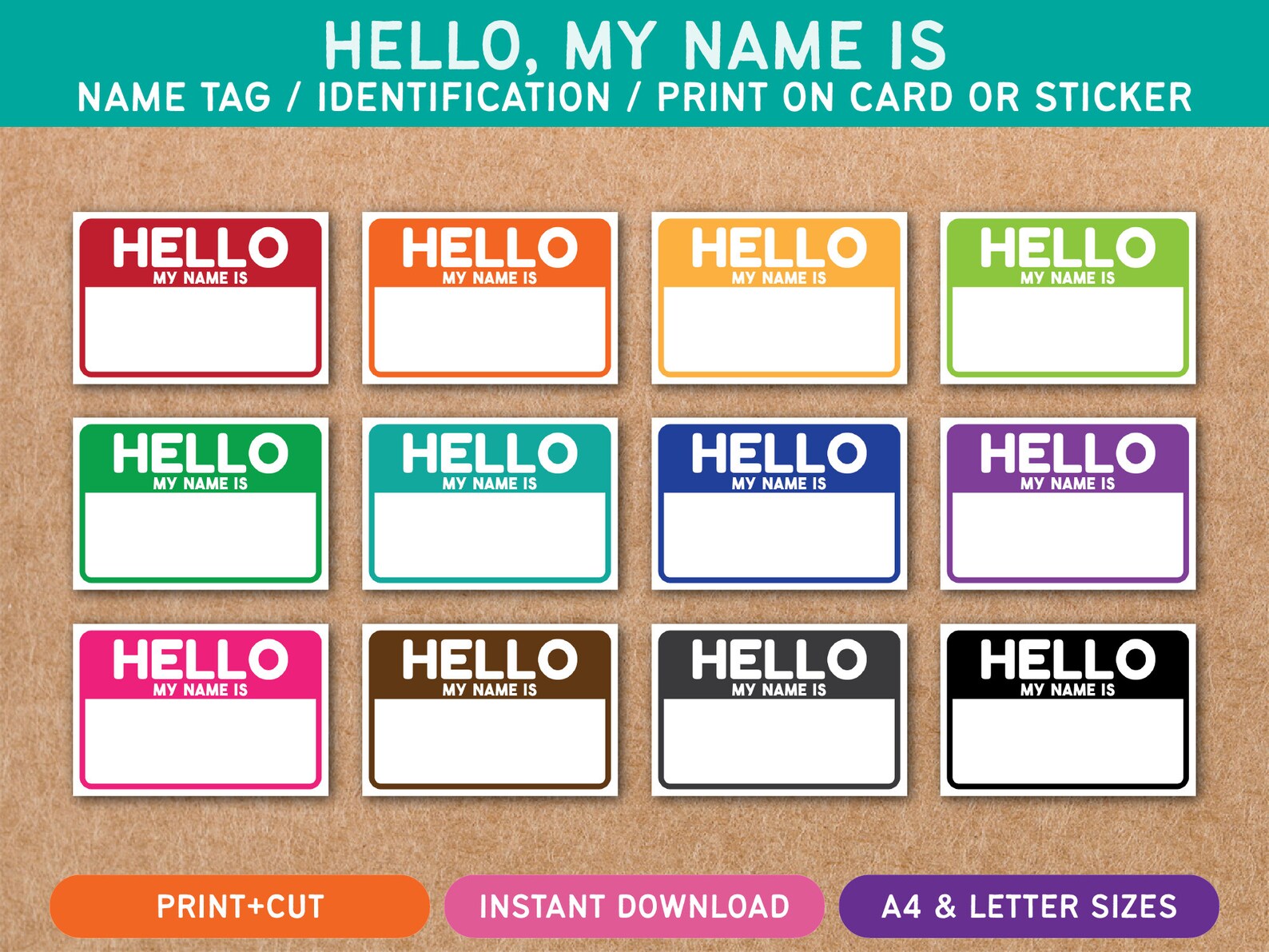 Hello My Name is - Printable - Blank Name Tag - ID - Identification ...