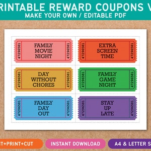 Printable Reward Coupons V2 - Editable PDF Fields - Kids - Kindergarten ...