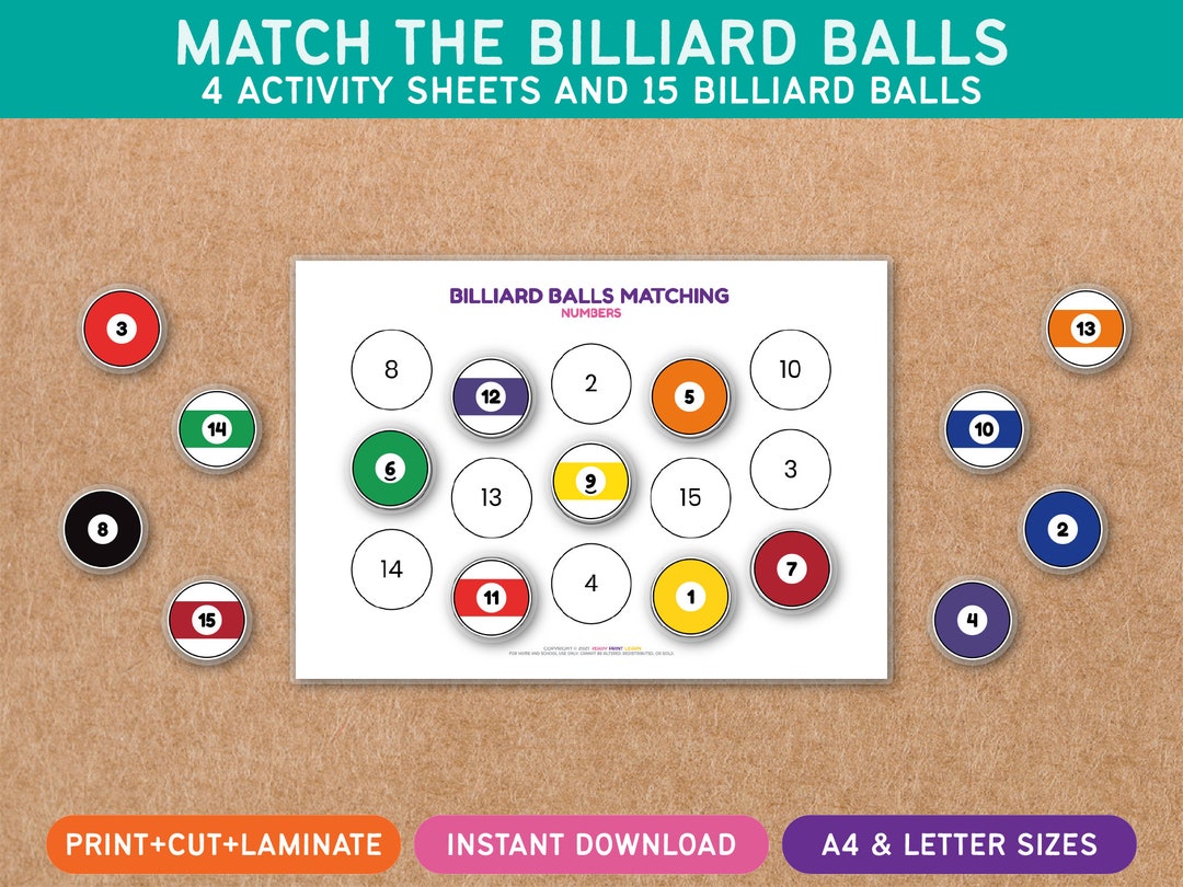 Match the Billiard Balls Game Printable Numbers Counting Preschool