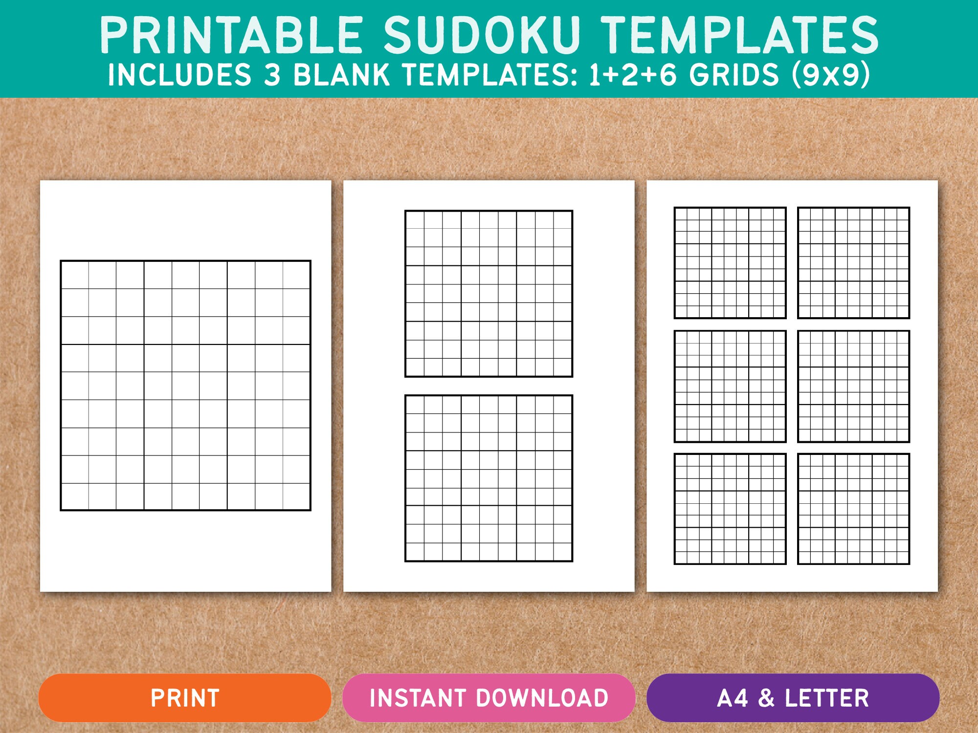Printable Blank Sudoku Templates - Sheets Pages - Grid Puzzle Numbers Game - Screen-free Activity - Etsy for Blank Printable Sudoku Grids Free