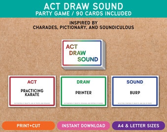 Act Draw Sound - Printable Cards - Party Game - Inspired By Charades Pictionary Soundiculous