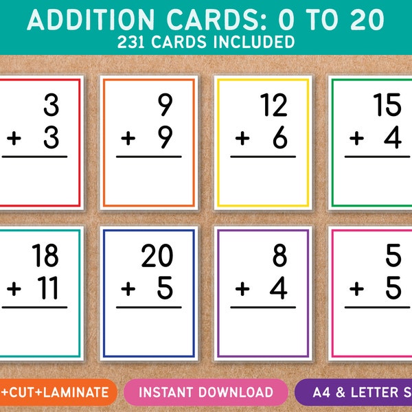 Addition Flash Cards Etsy
