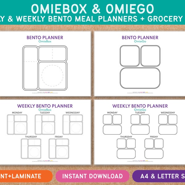 OmieBox OmieGo - Bento Meal Planner - Daily Weekly - Meal Snacks Lunch Food Box - Printable Template